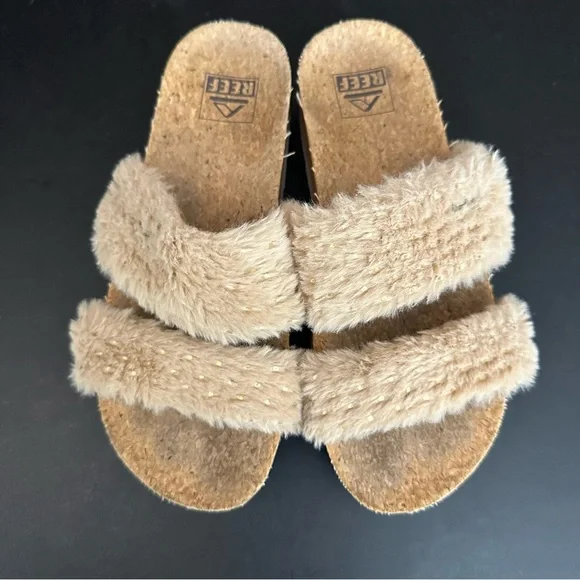 Reef Beige Fuzzy Strap Sandals - Picture 7 of 11